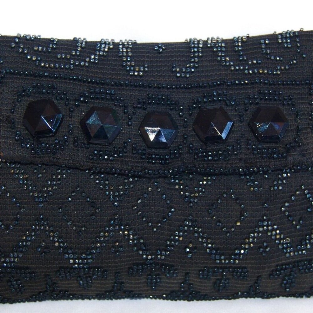 Vintage 1940s Black Beaded Clutch Purse